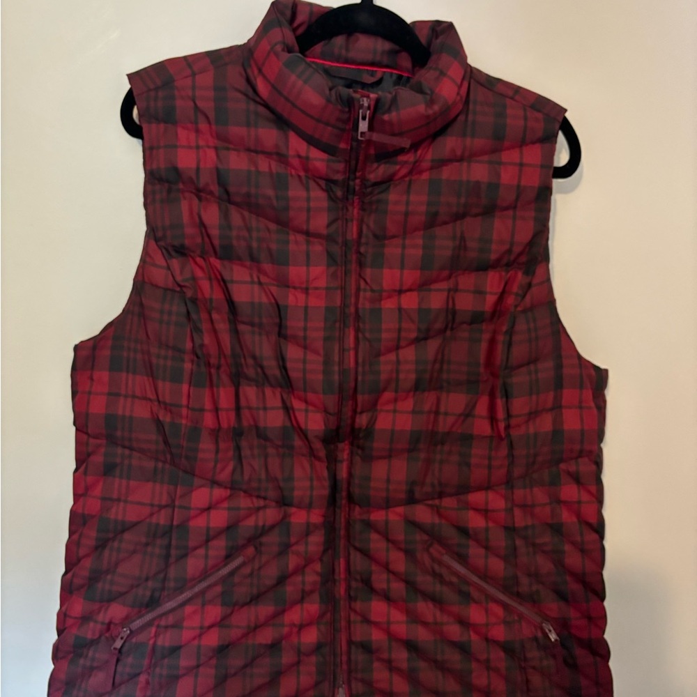 Talbots Red and Black Plaid Quilted Puffer Vest